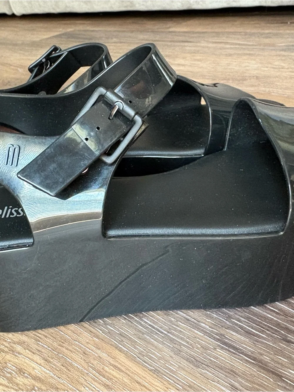 Melissa Mar Black Gloss Platform Sandals Sz 9